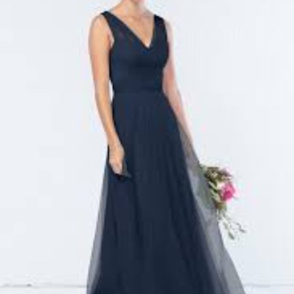 WToo Watters Navy Chiffon Floor Length Dress - Picture 6 of 6